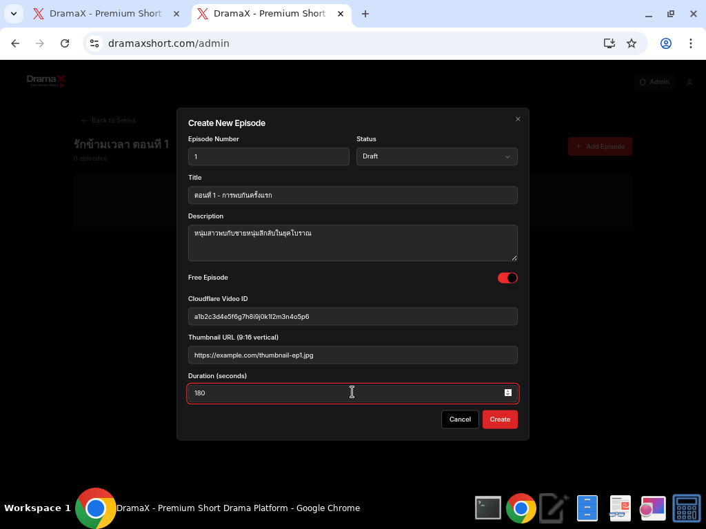 Create Episode Form Filled